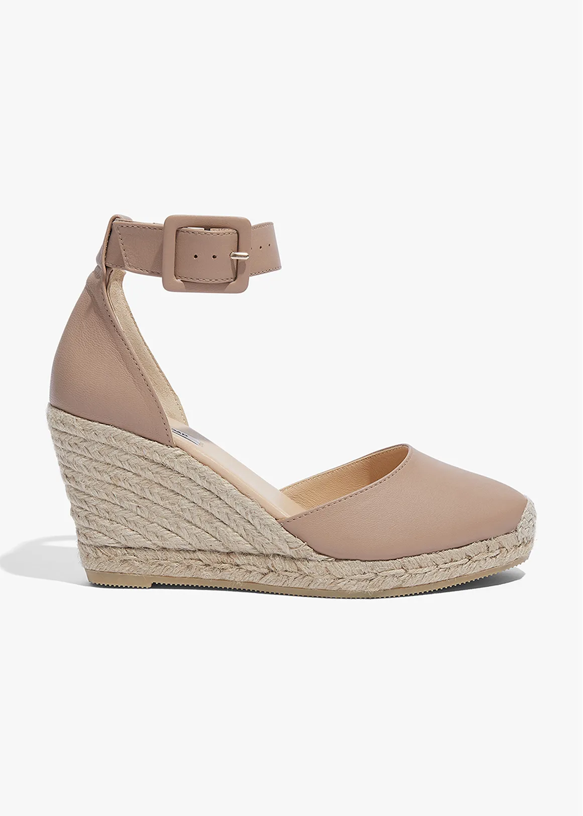 Carolina Leather Espadrille Wedge - BISCUIT