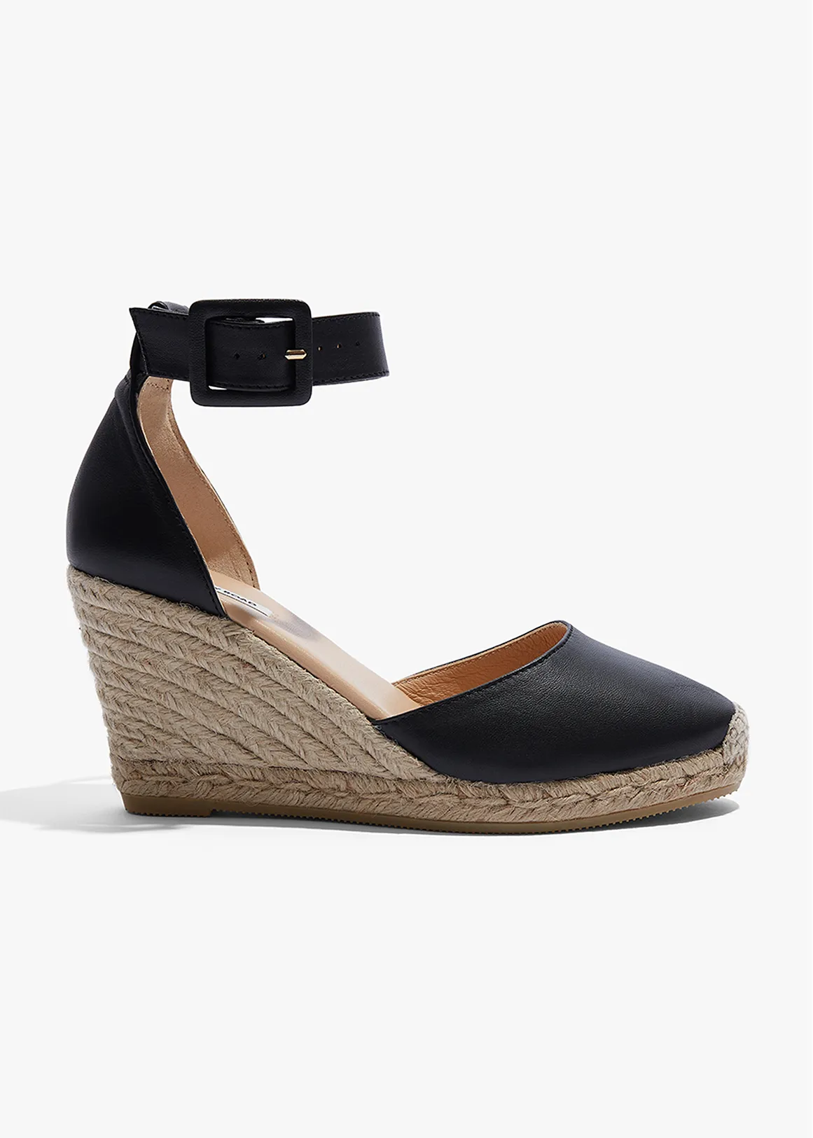 Carolina Leather Espadrille Wedge - BLACK