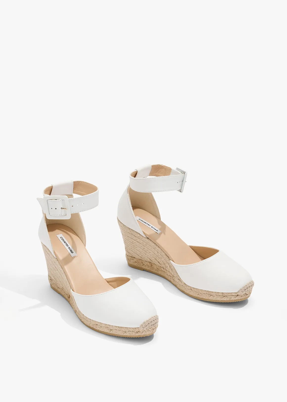 Carolina Leather Espadrille Wedge - WHITE