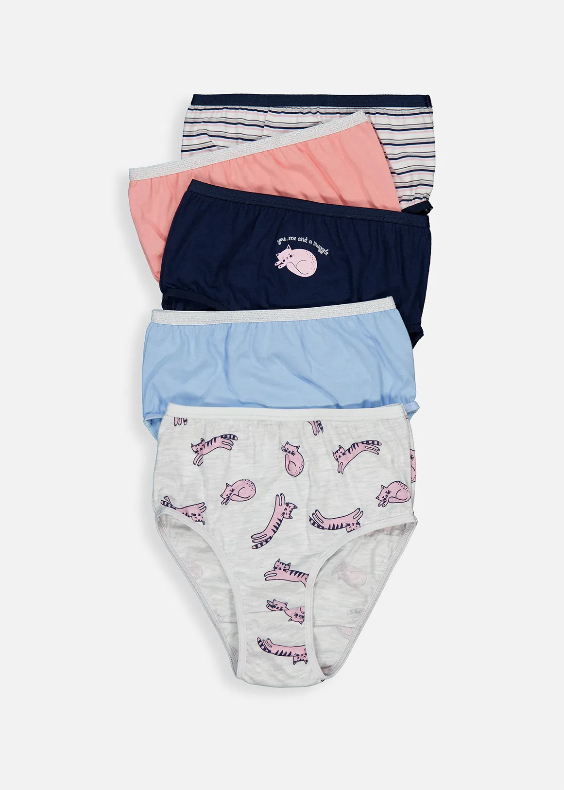 Cat Print Cotton Briefs 5 Pack - X NAVY