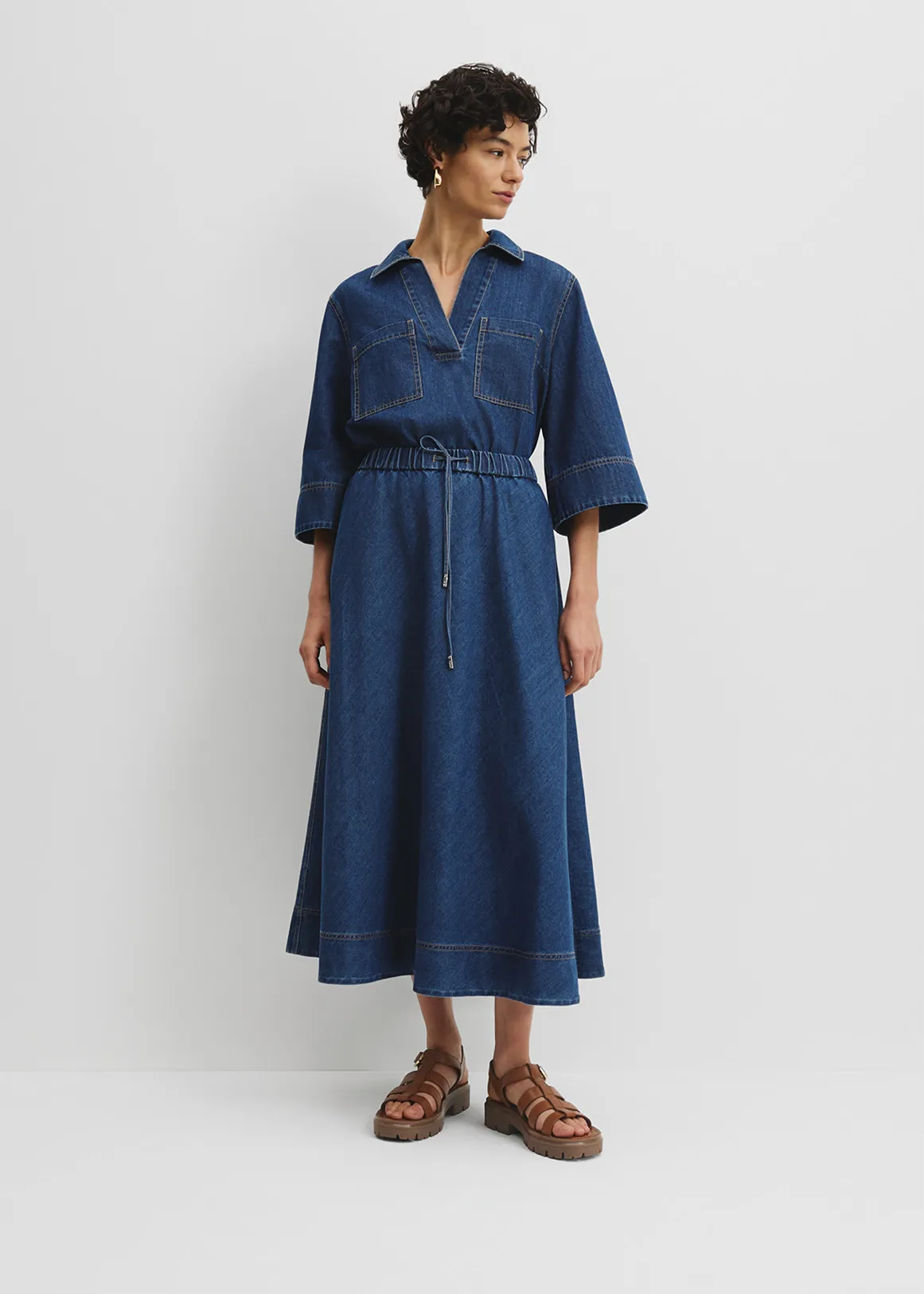 Chambray Midi Skirt - WASHED INDIGO
