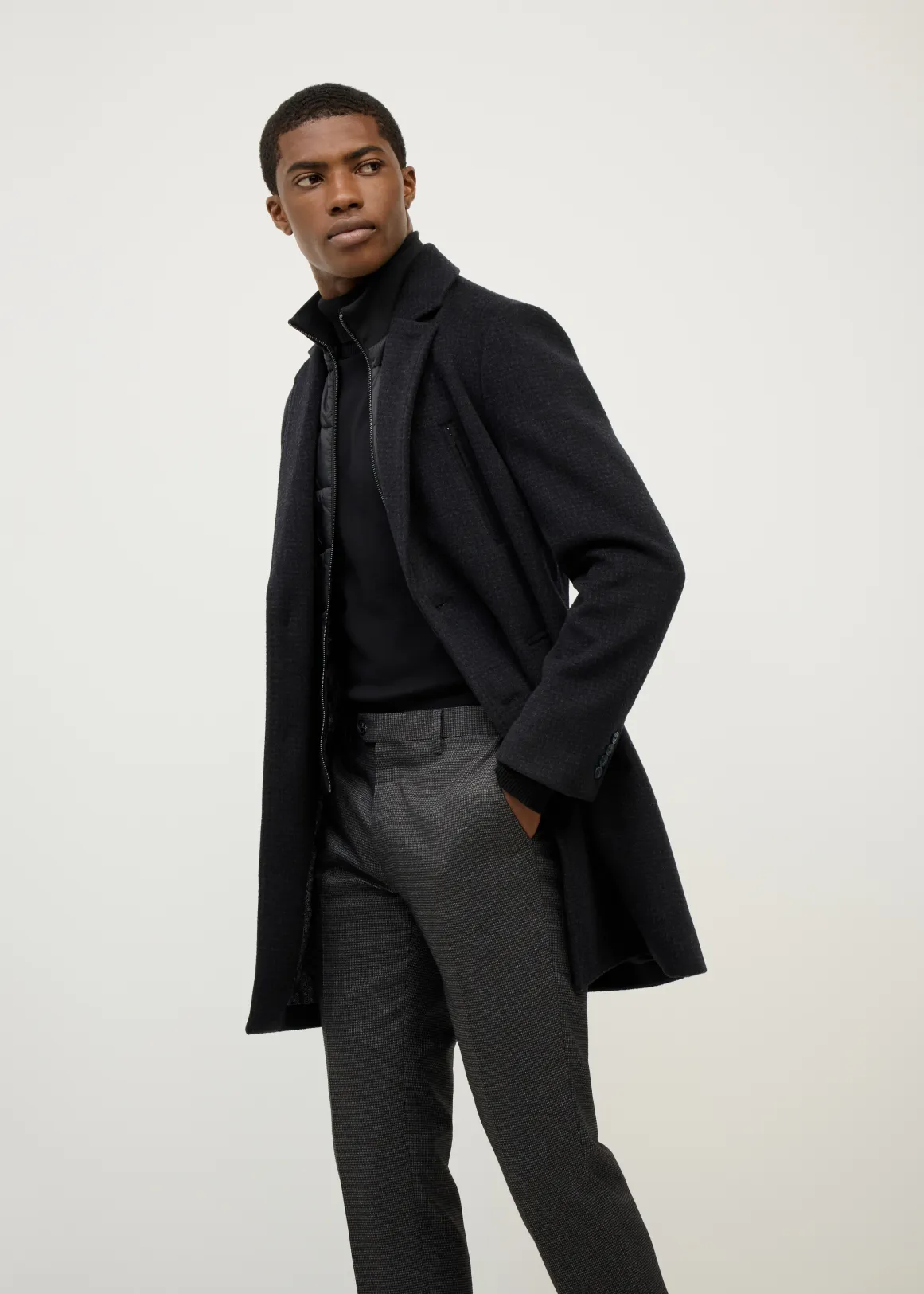 Christos Coat with Removable Puffer Insert - BLACK