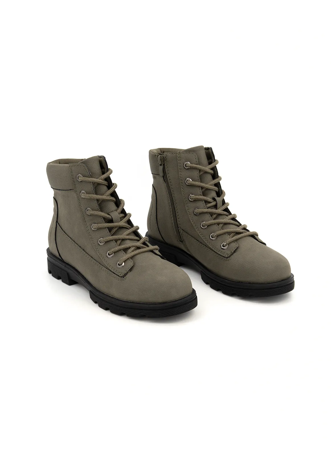 Chunky Lace-up Boots (Size 12-6) Older Boy - KHAKI