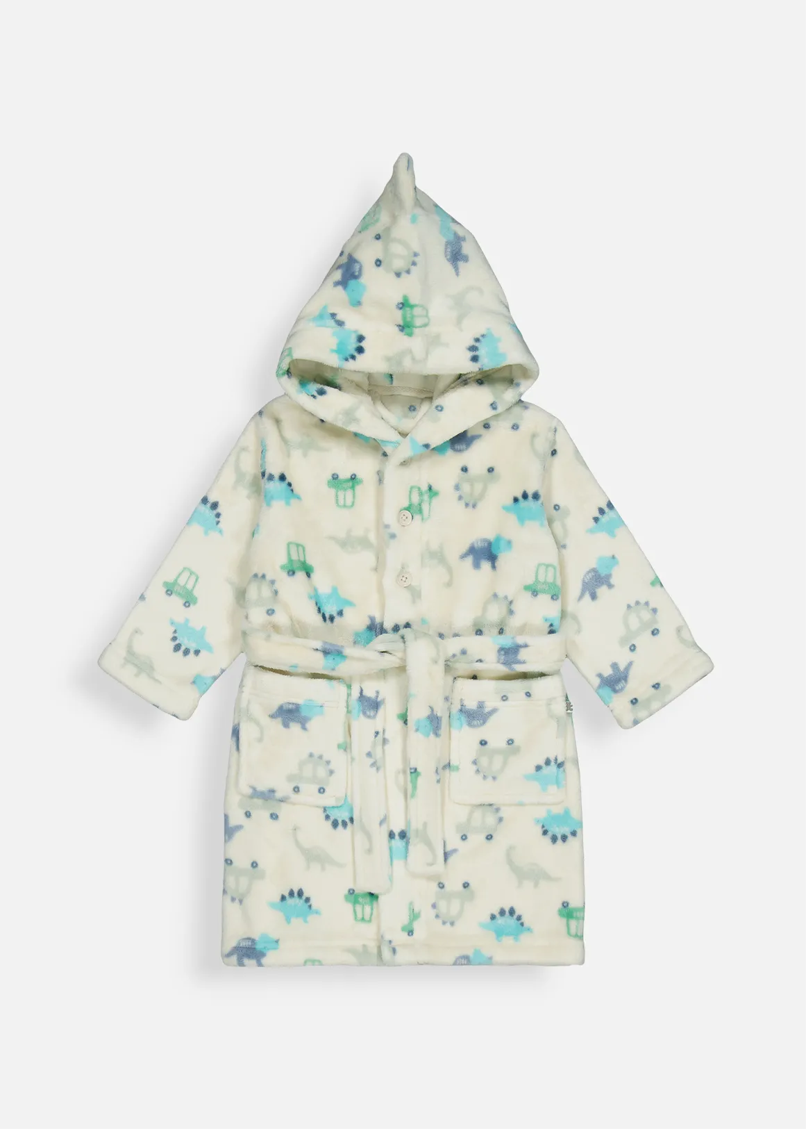 City Dino Hooded Fleece Gown - X NATURAL