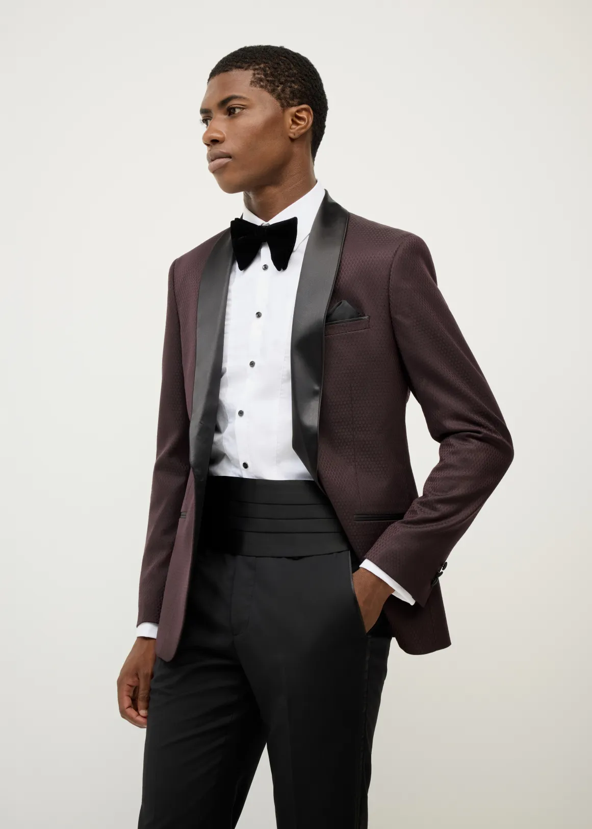 Clayton Jacquard Tuxedo Jacket - BURGUNDY