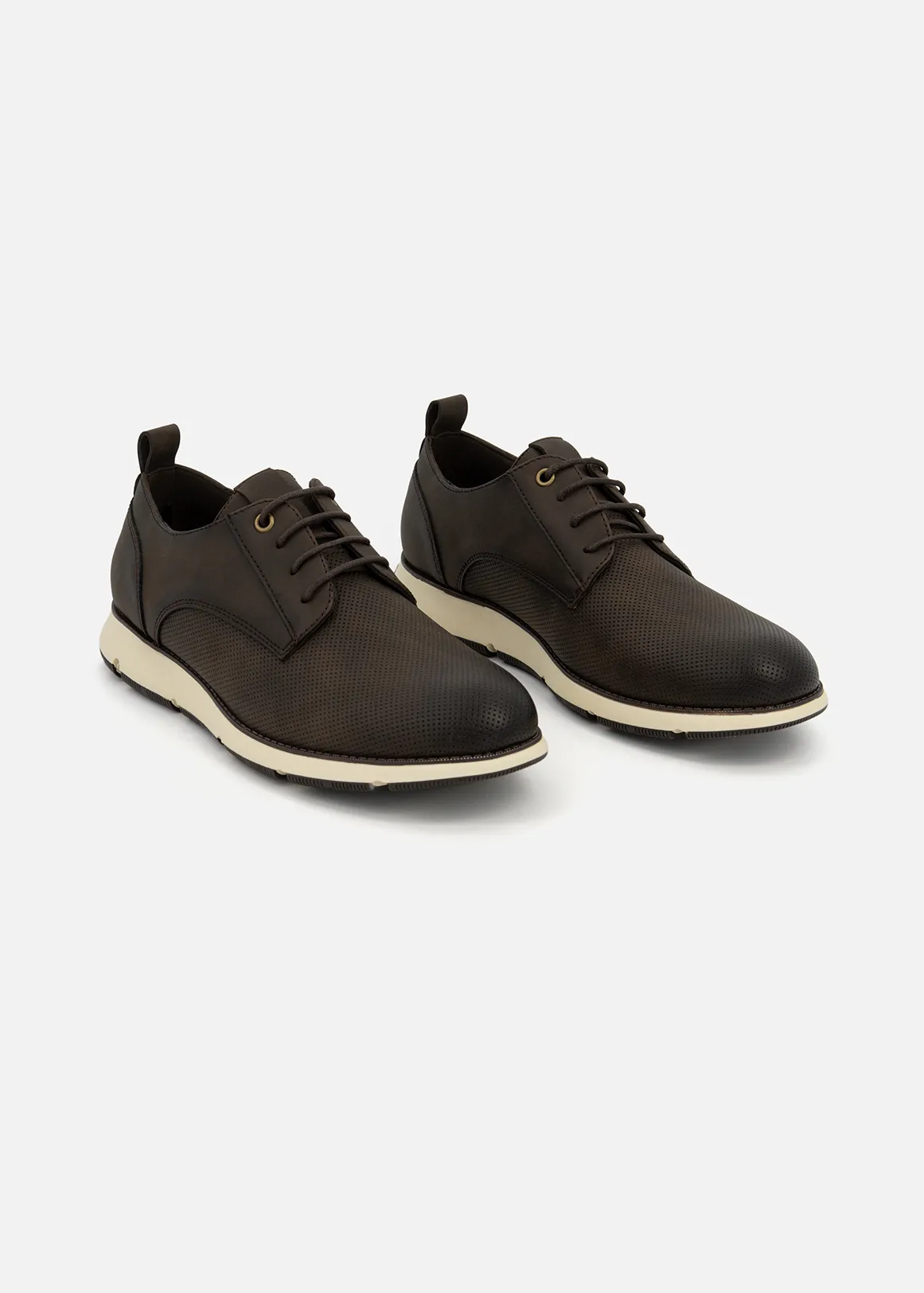 Cleated Perforated Faux Leather Derby Shoes - BROWN