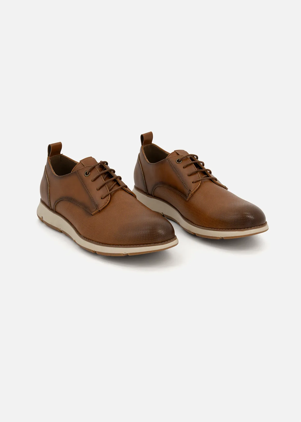 Cleated Perforated Faux Leather Derby Shoes - TAN