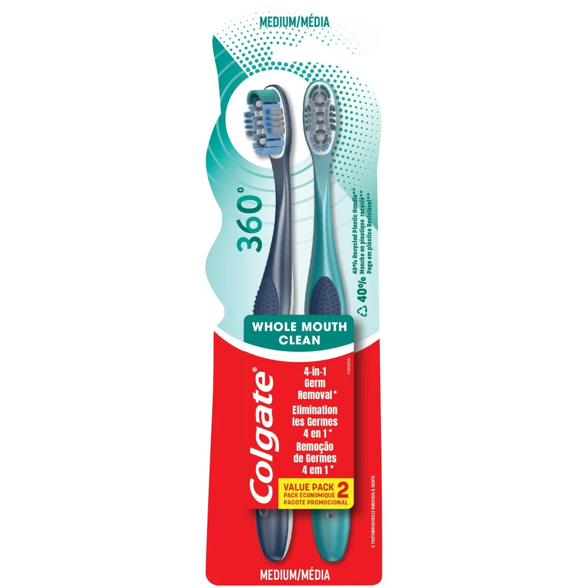 Colgate 360 Whole Mouth Clean Medium Toothbrushes 2 pk