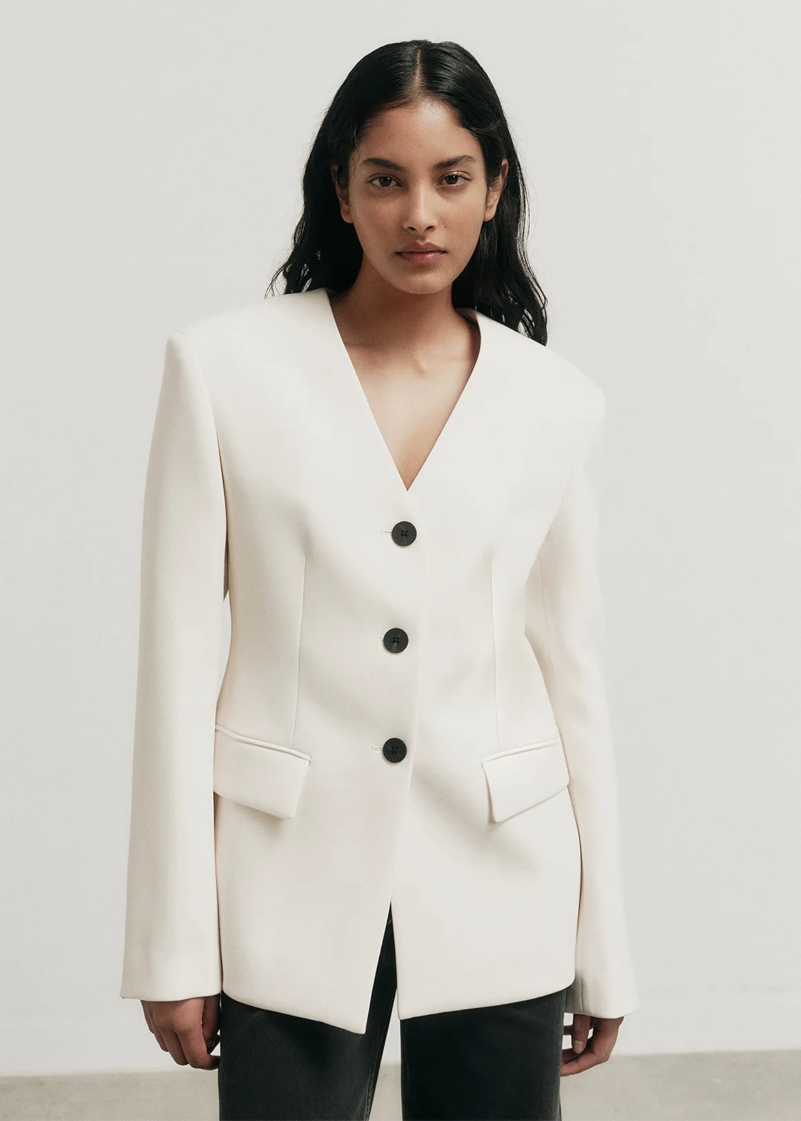 Collarless Blazer - VANILLA