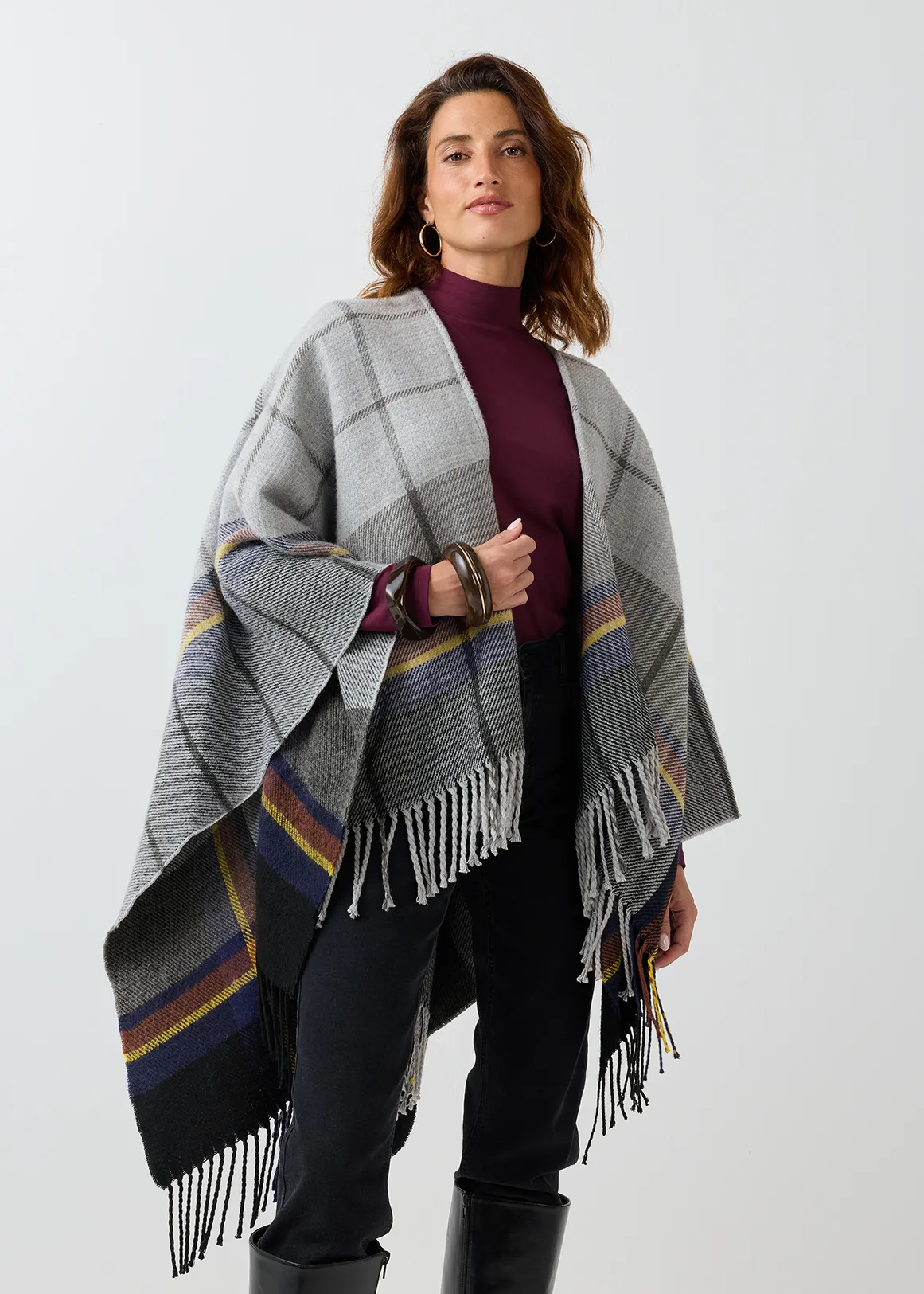 Colour Block Tassel Wrap - X GREY