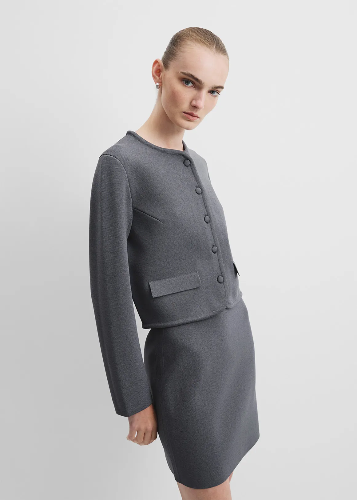 Compact Knit Jacket - GREY MARLE