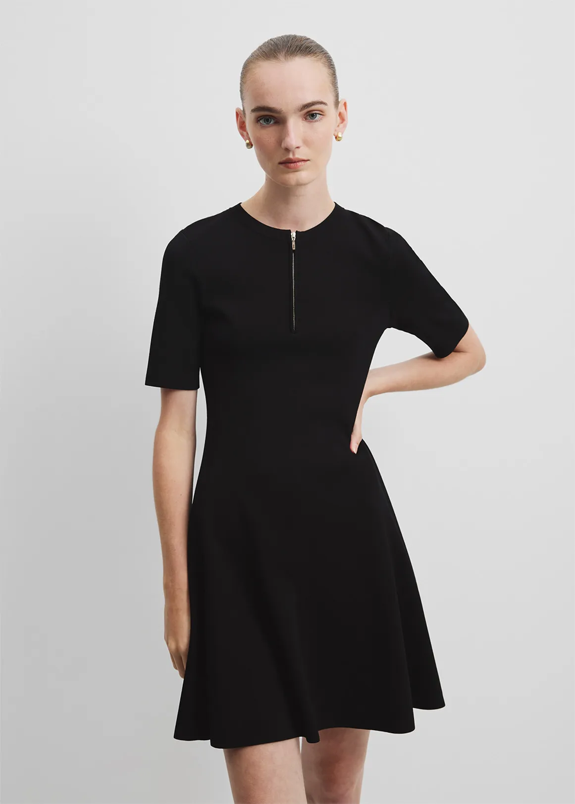 Compact Knit Mini Dress - BLACK