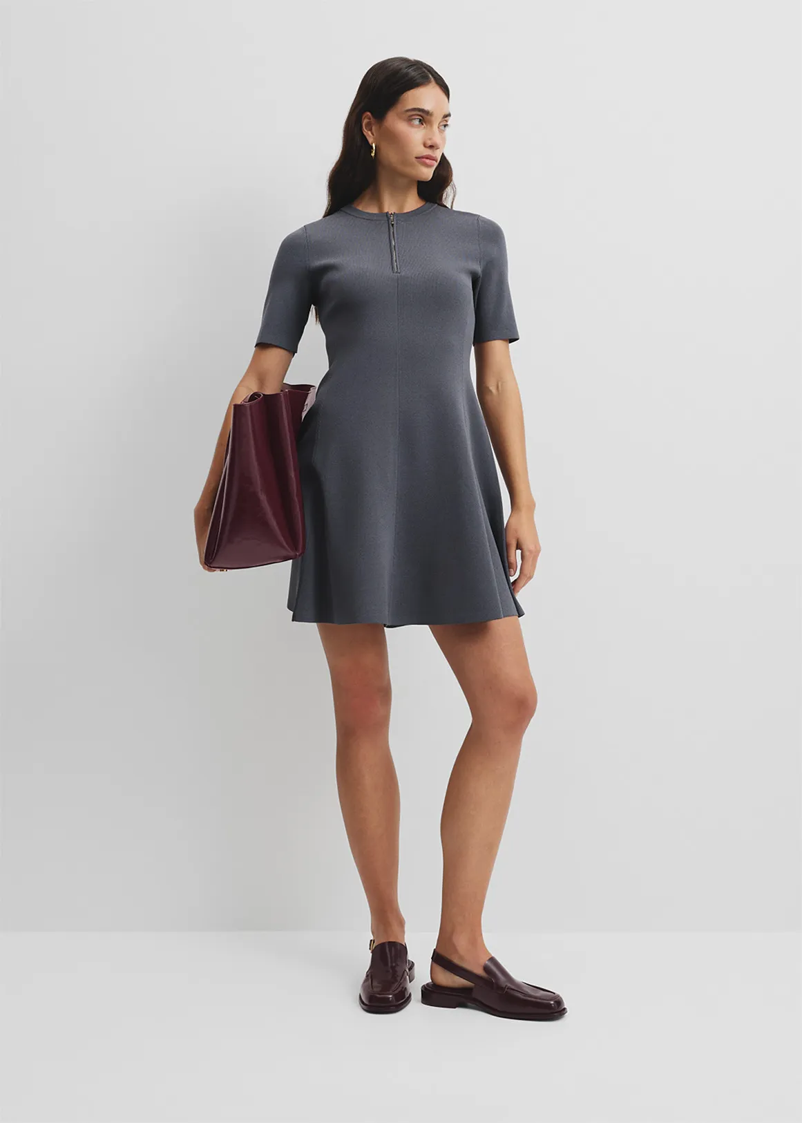 Compact Knit Mini Dress - GREY MARLE