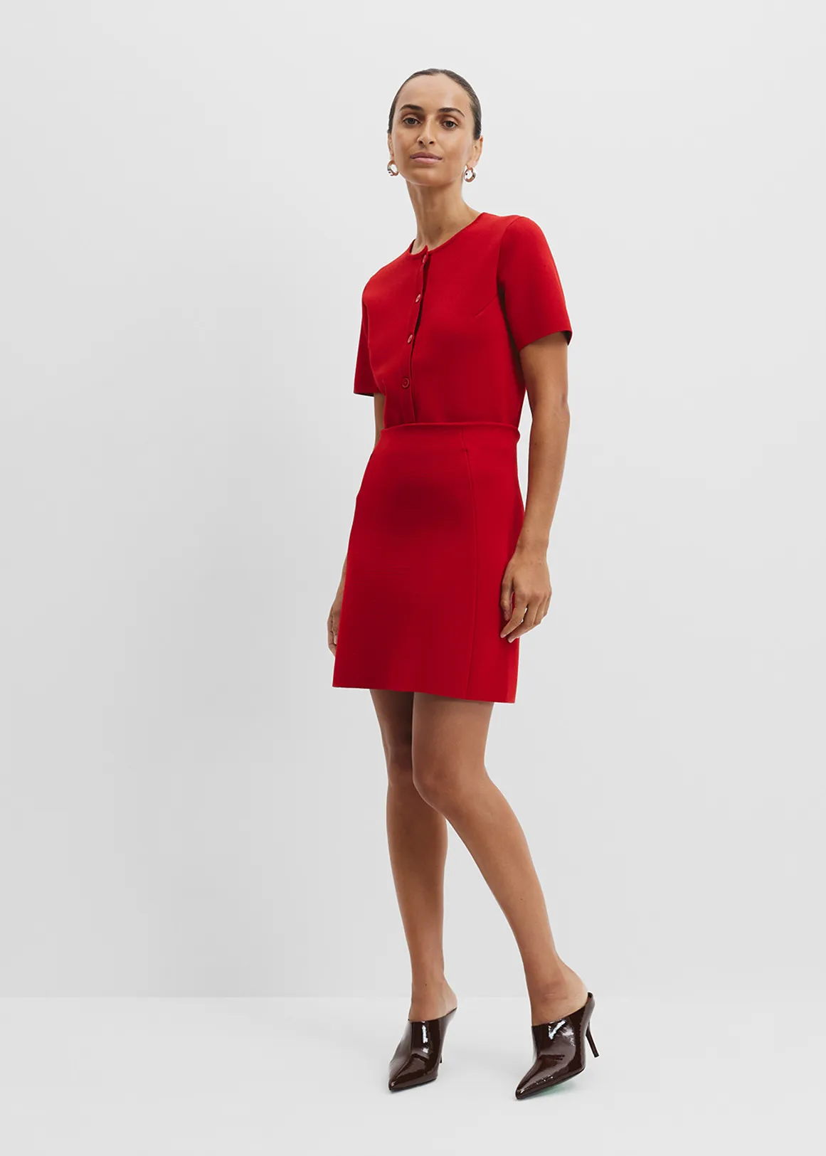 Compact Mini Knit Skirt - CHERRY1