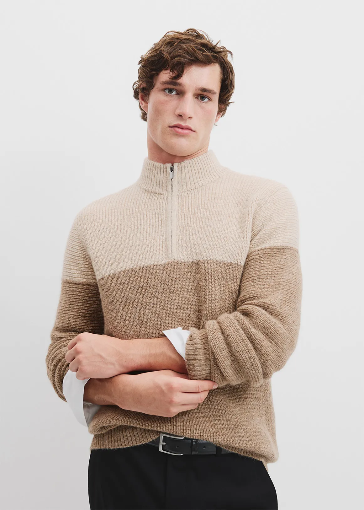 Compact Wool Knit Jacket - CAMEL MULTI