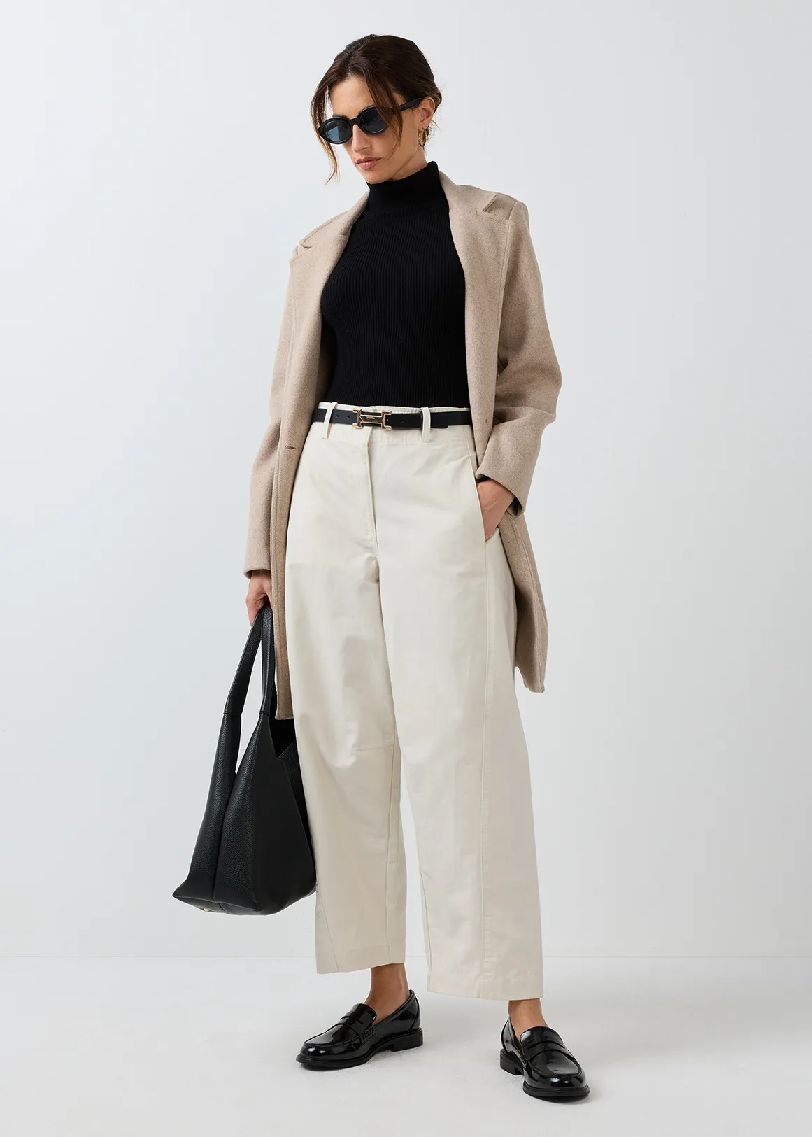 Cotton Barrel Leg Pants - CREAM