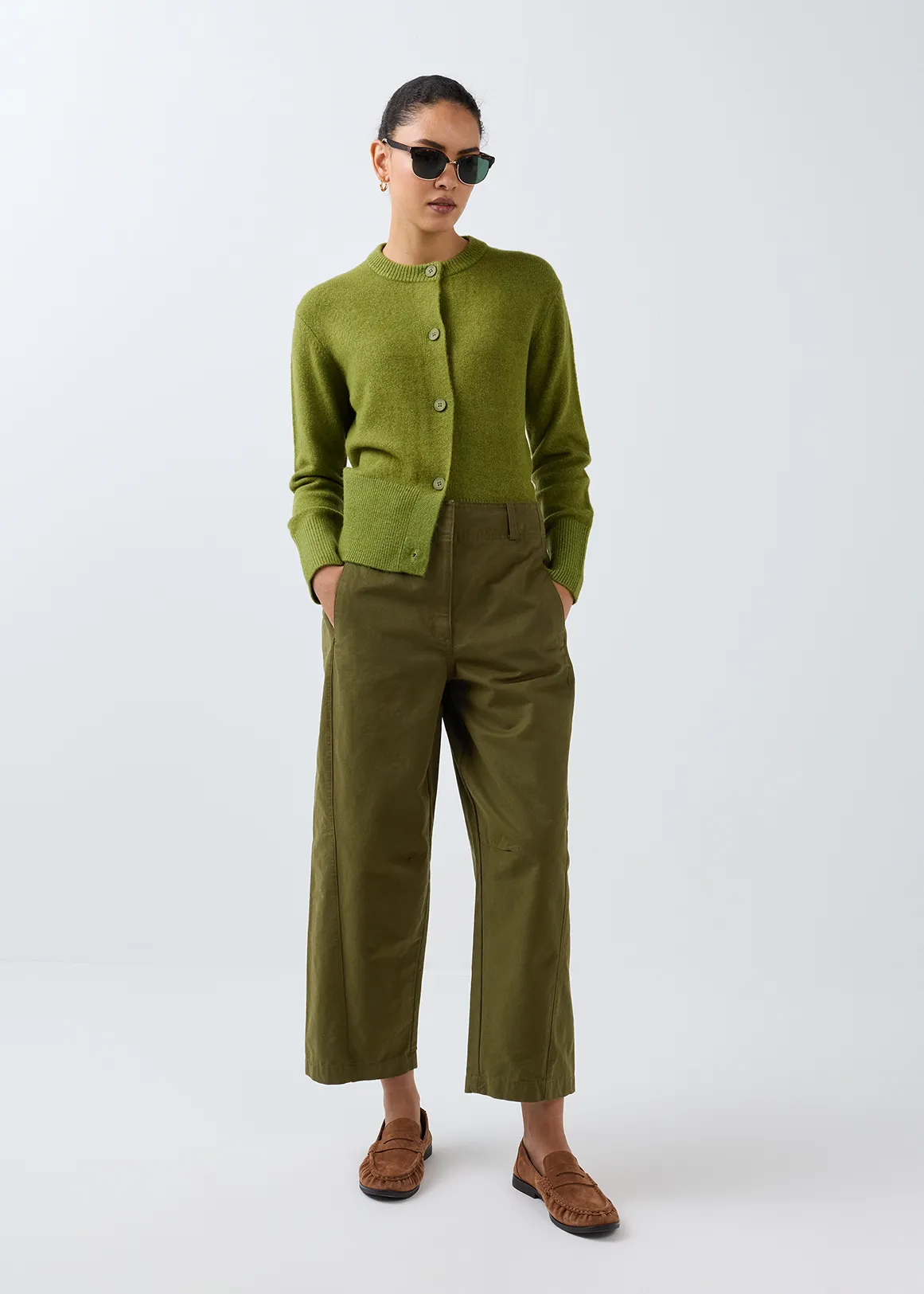 Cotton Barrel Leg Pants - KHAKI