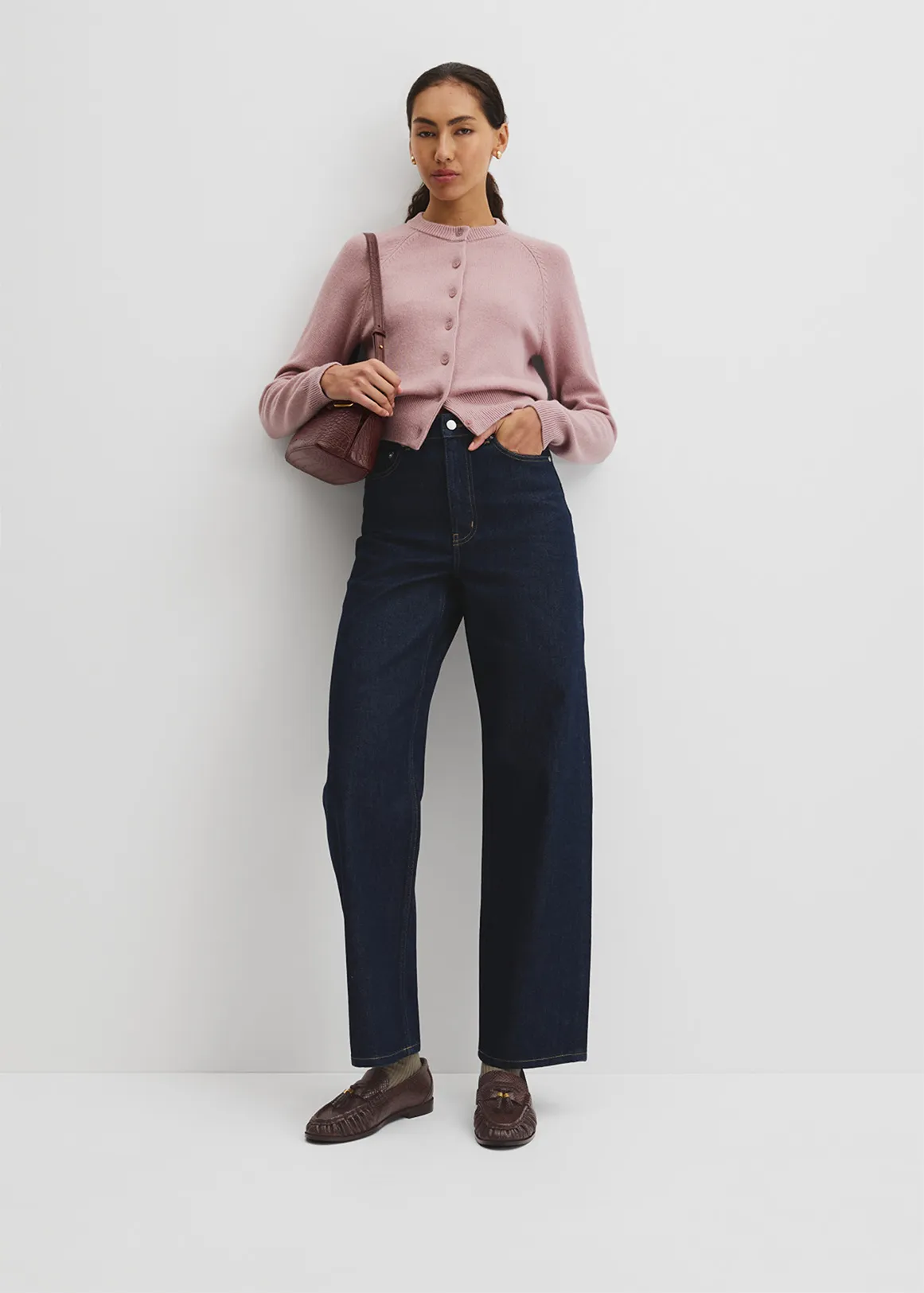 Cotton Cashmere Crew Neck Cardigan - GERANIUM