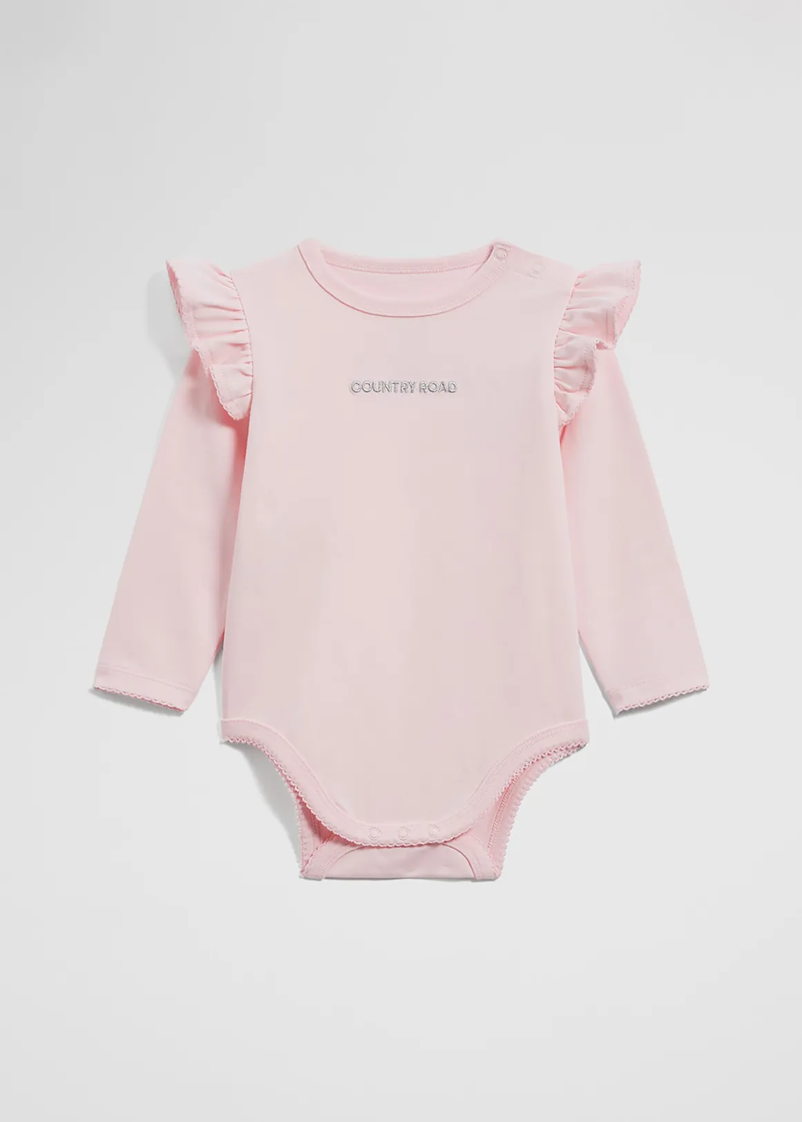 Cotton Frill Rib Long Sleeve Bodysuit - MINERAL PINK