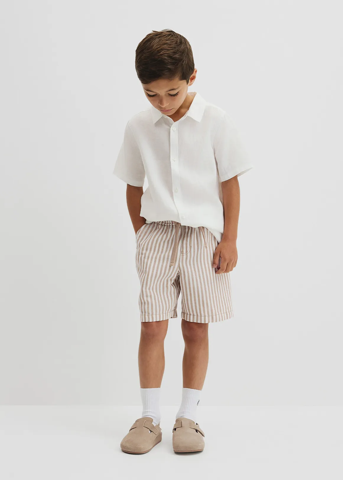Cotton Linen Short - LATTE STRIPE