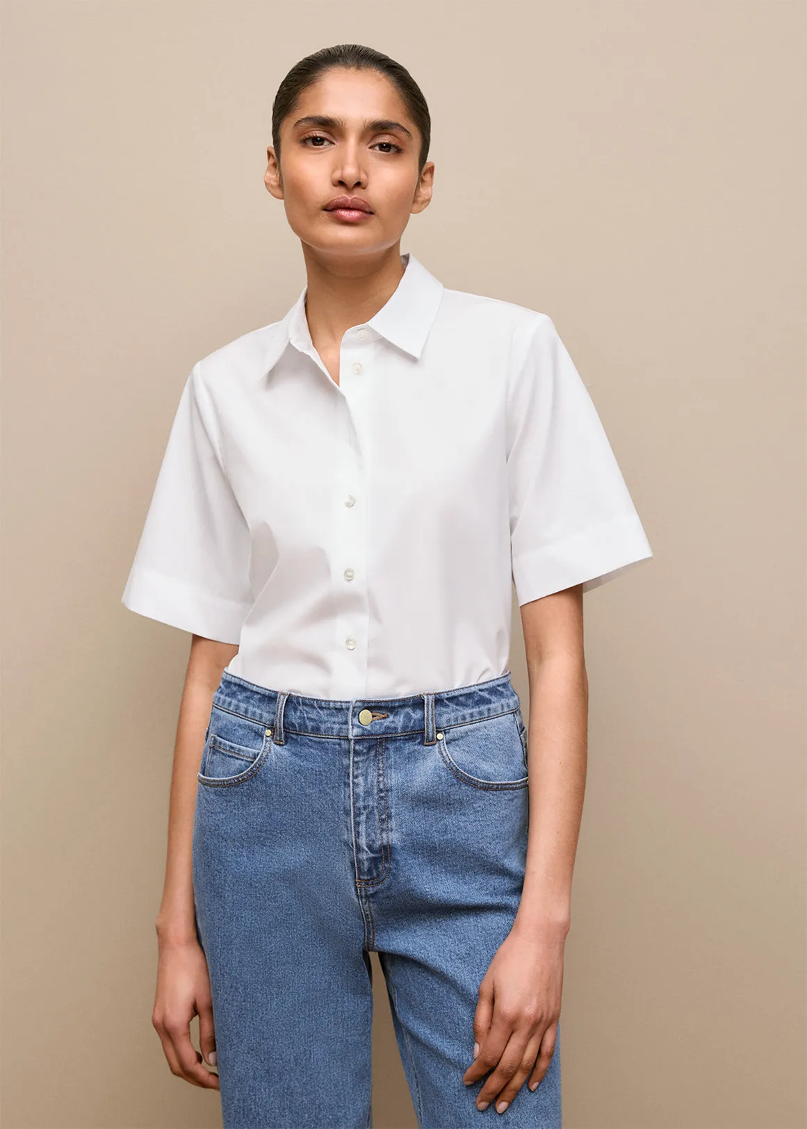 Cotton Poplin Short Sleeve Shirt - WHITE