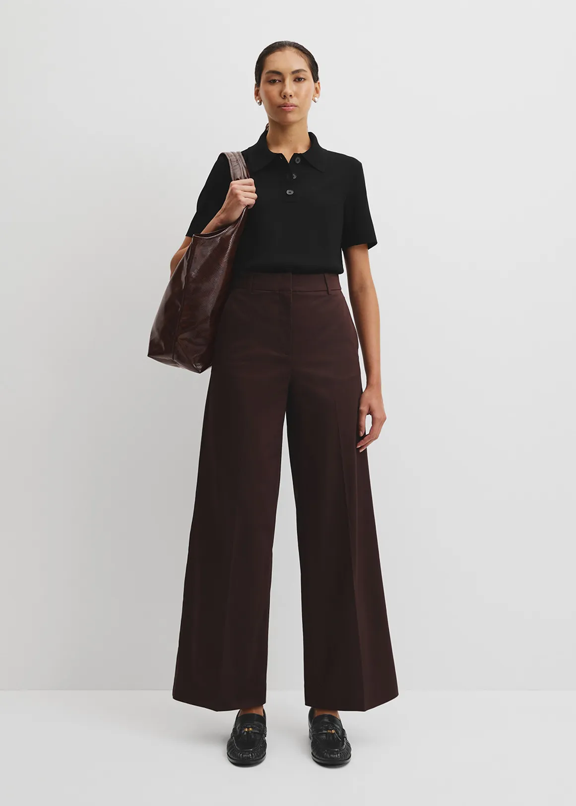 Cotton Sateen Wide Pant - COCOA BEAN