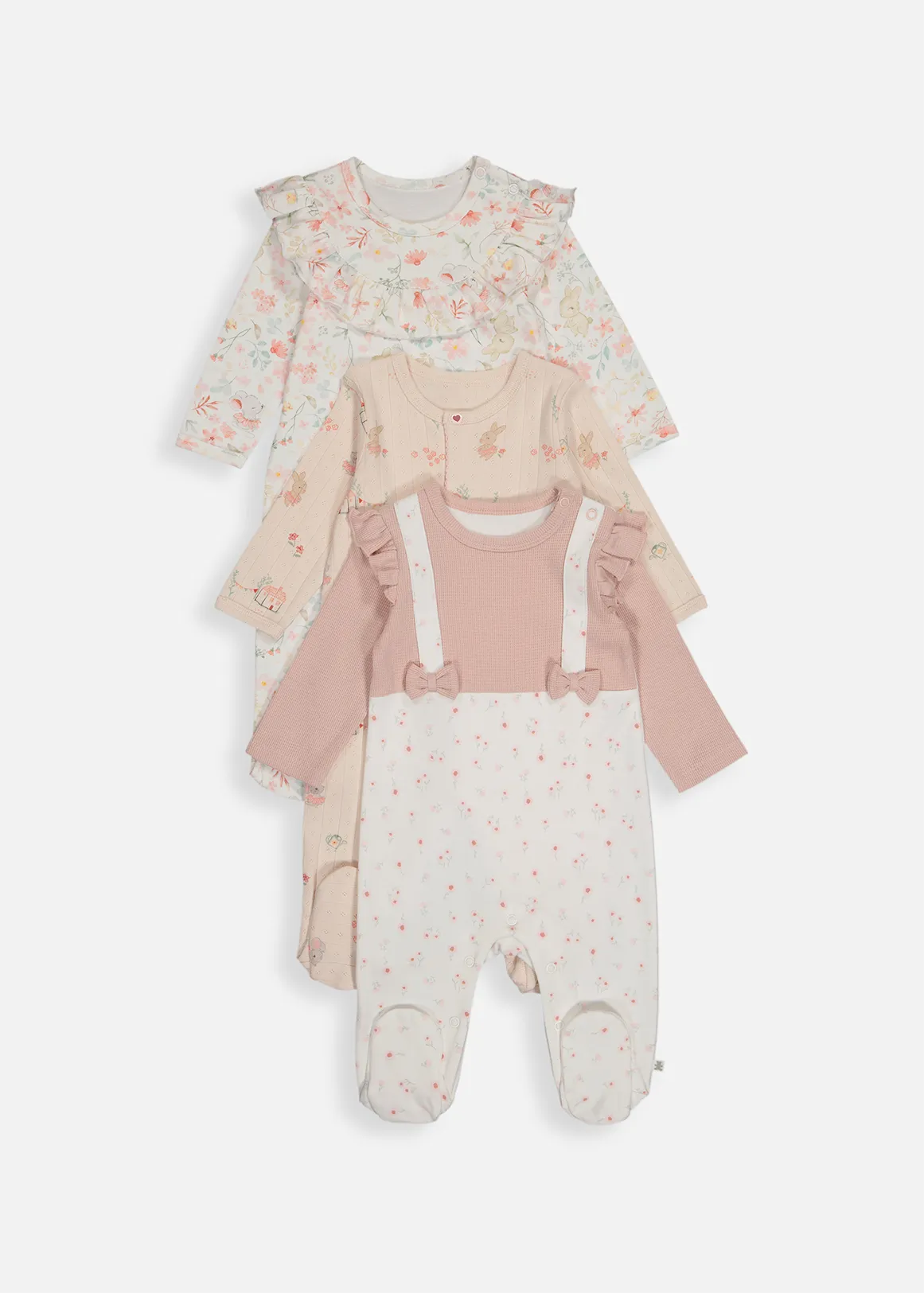 Cotton Sleepsuits 3 Pack - X PINK
