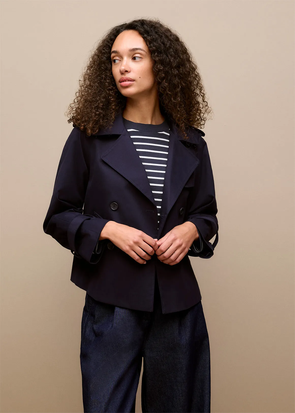 Cotton Twill Cropped Trench Coat - Night Sky