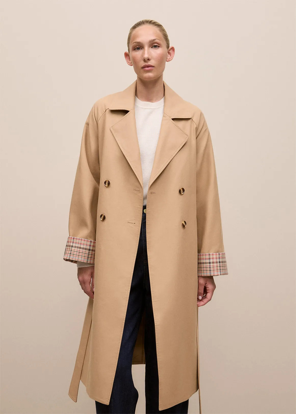 Cotton Twill Cuff Detail Trench Coat - TAN