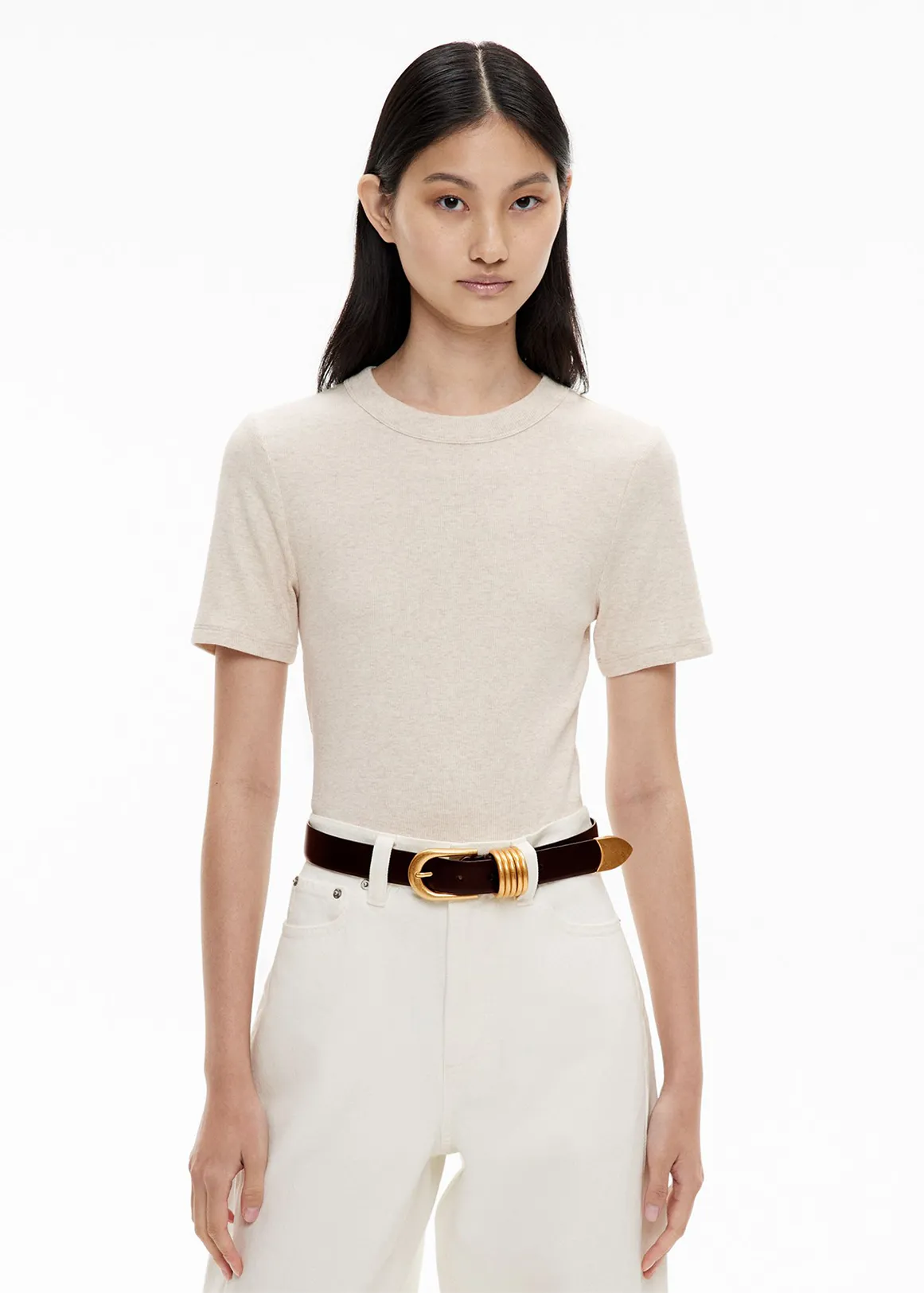 Crew Rib Tee - OAT MARLE
