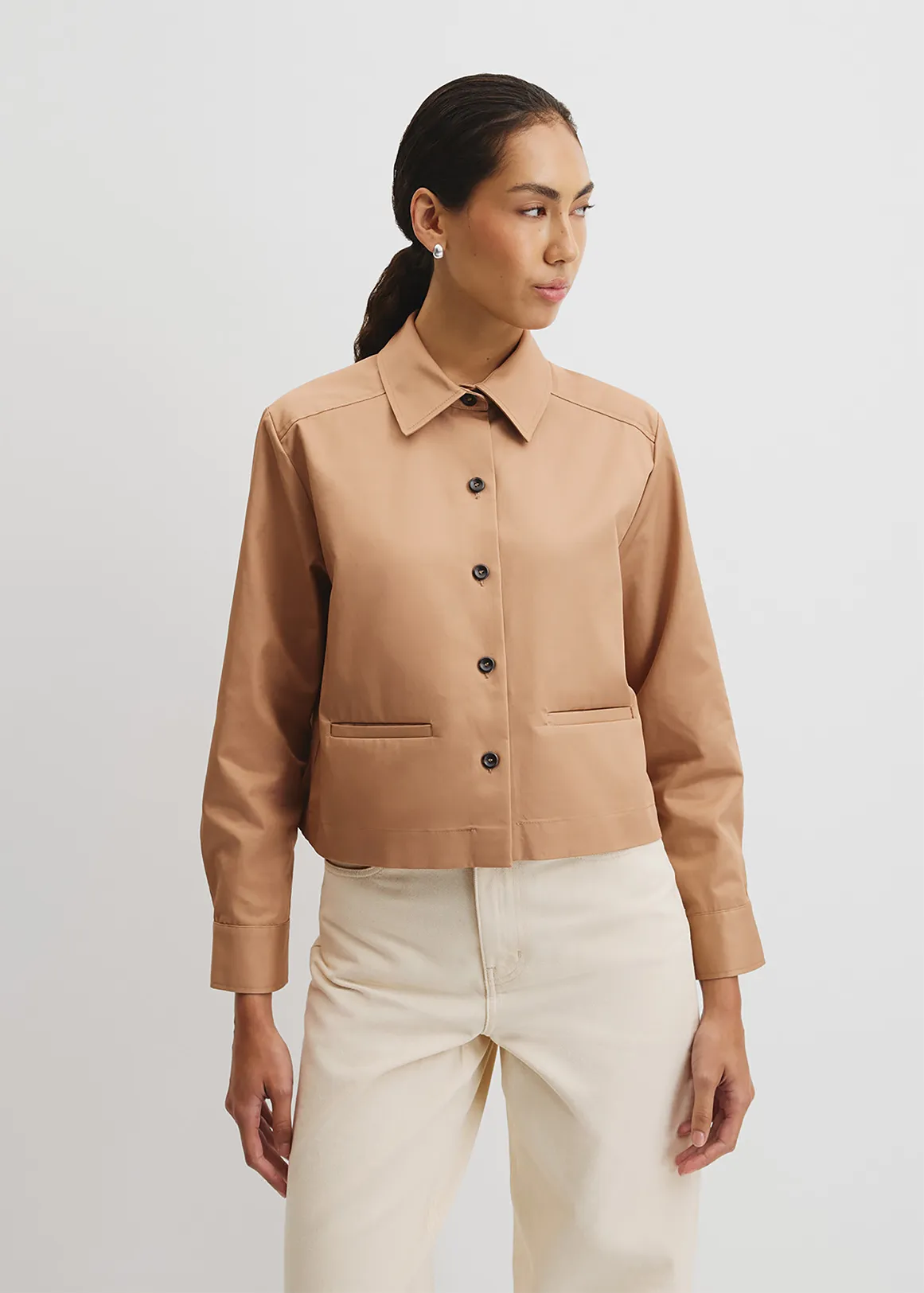 Crop Shacket - LIGHT COGNAC