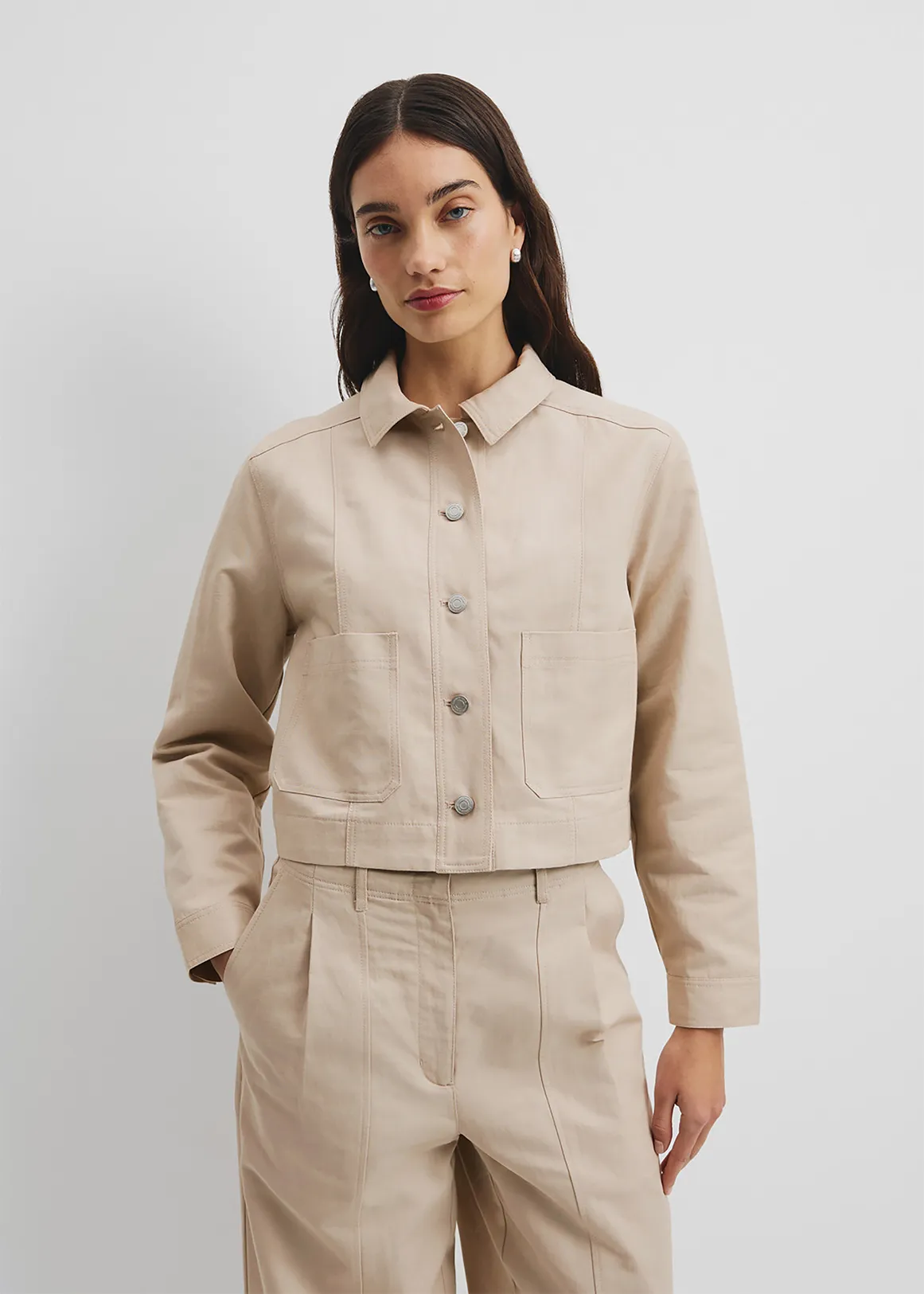 Crop Twill Jacket - SAND1
