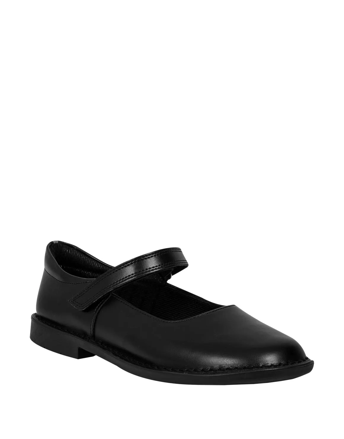Crossbar Leather School Shoes (Size 2 - 8) Older Girl - BLACK