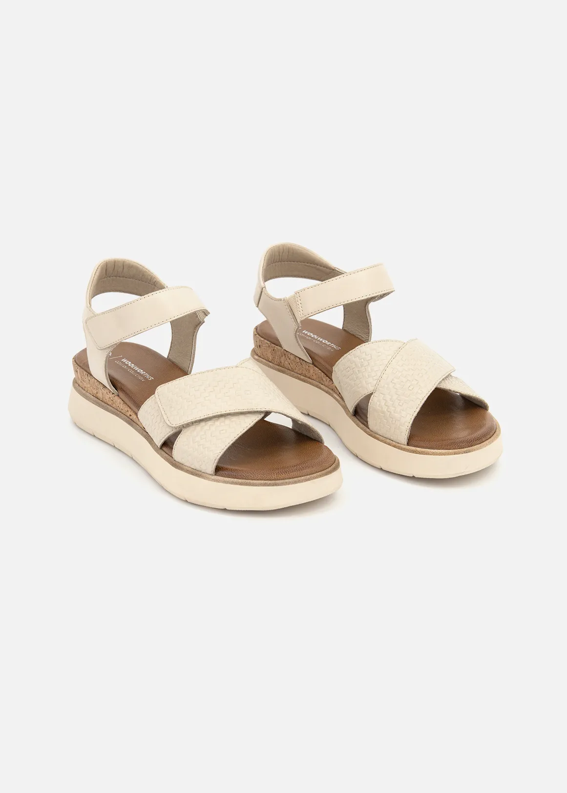 Crossover Slingback Wedge Leather Sandals - Comfort Leather - NATURAL
