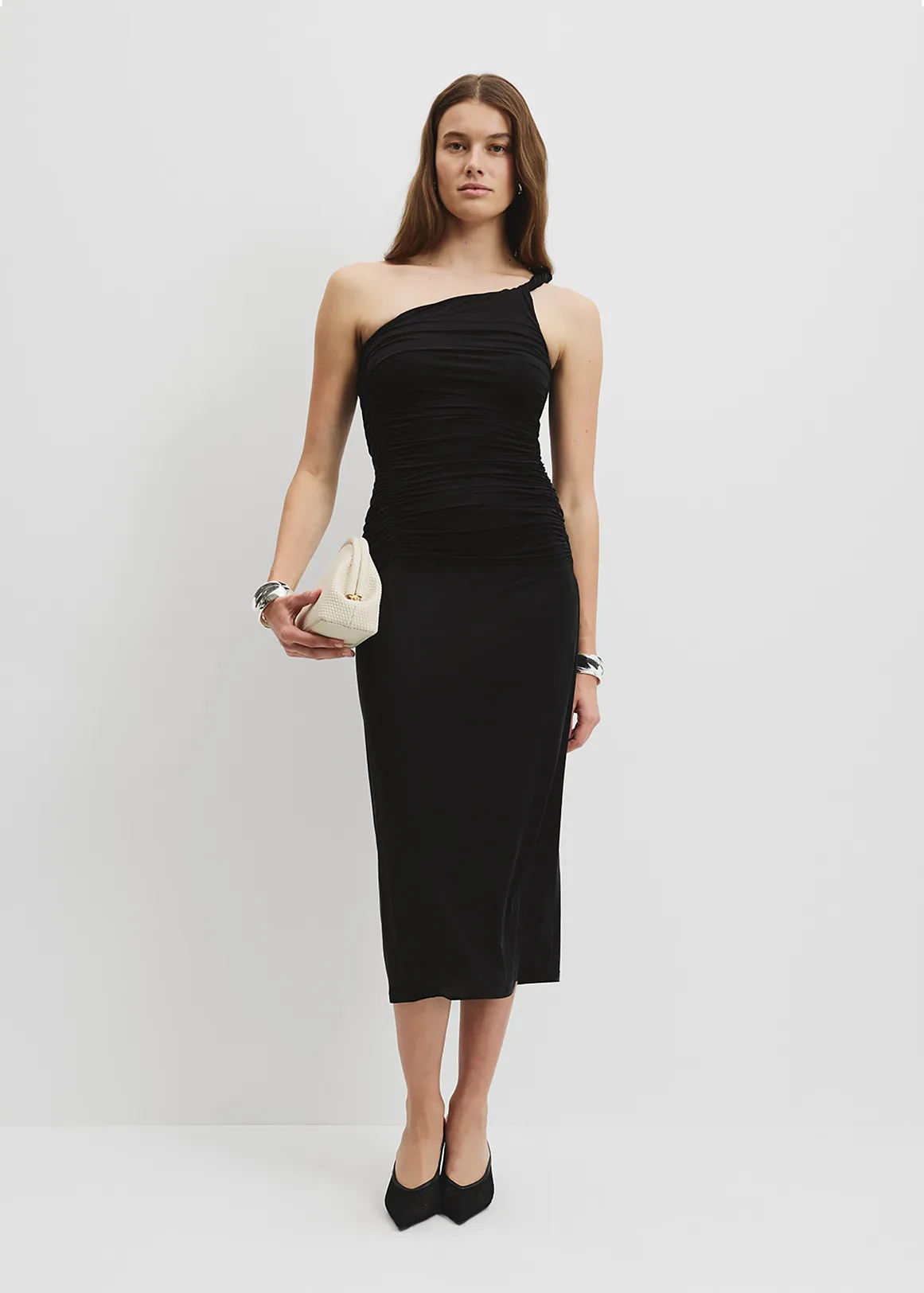Cupro One Shoulder Dress - BLACK