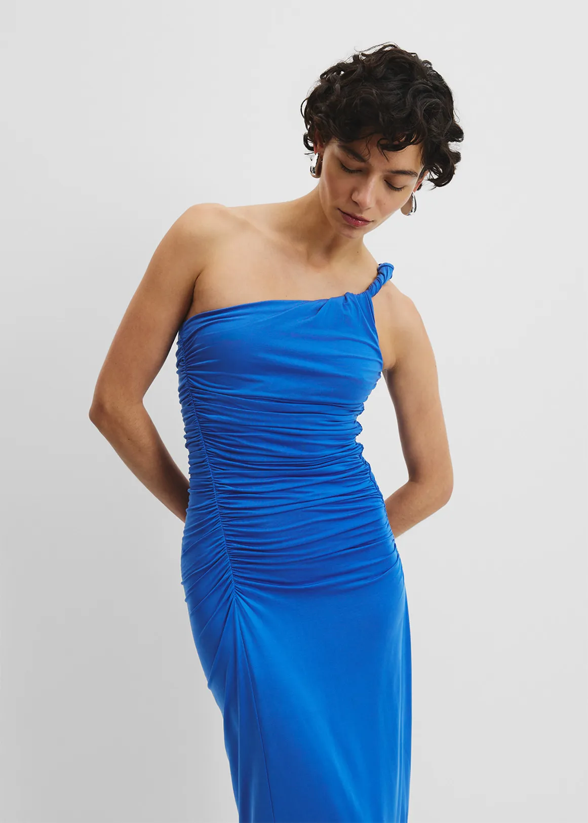 Cupro One Shoulder Dress - MARINE BLUE