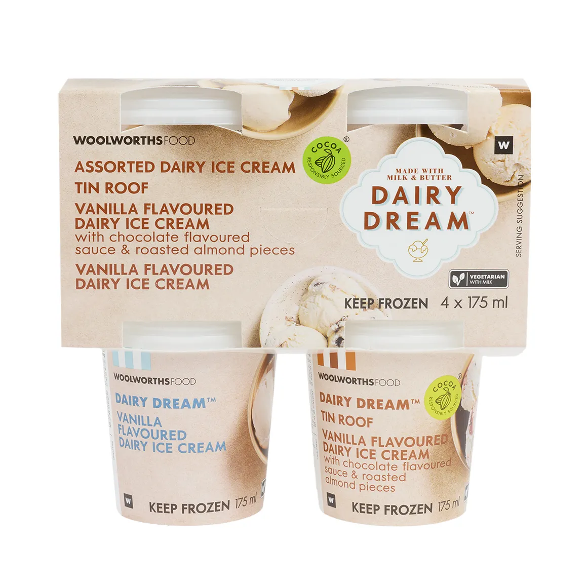 Dairy Dream™ Tin Roof & Vanilla Flavoured Dairy Ice Cream 4 x 175 ml