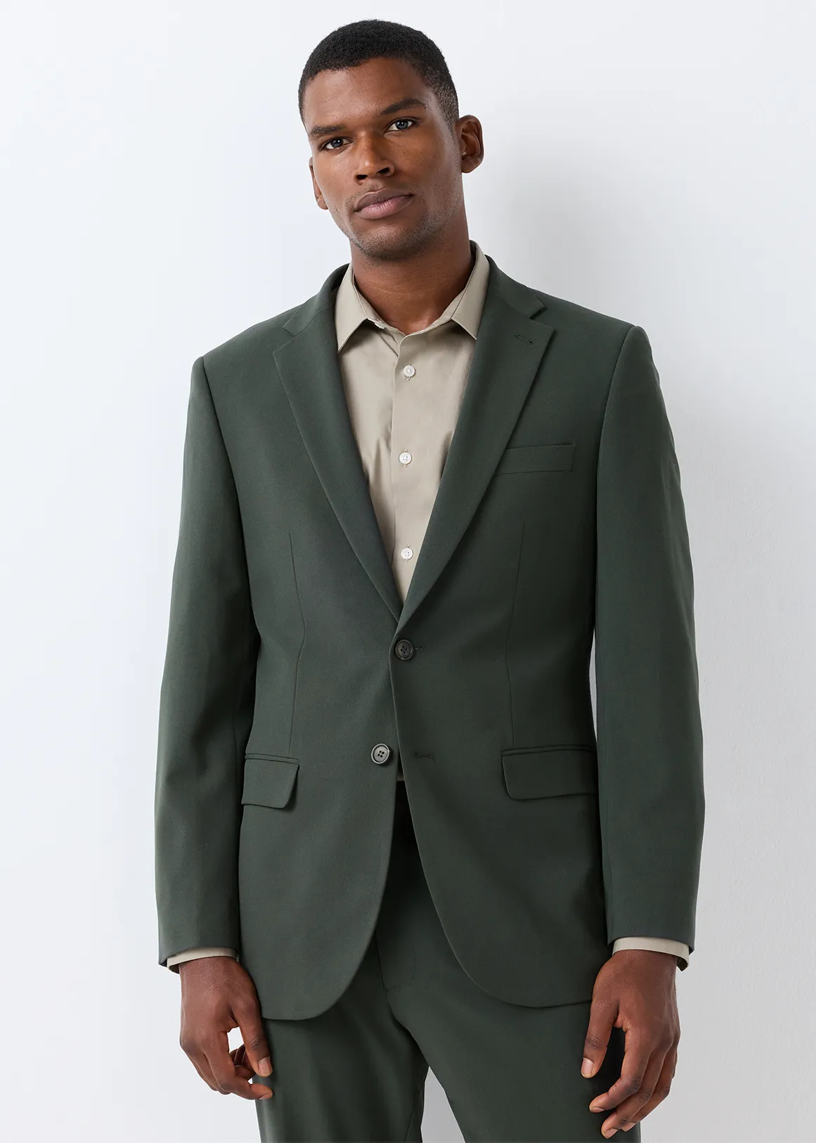 Dark Green Viscose Blend Suit Jacket