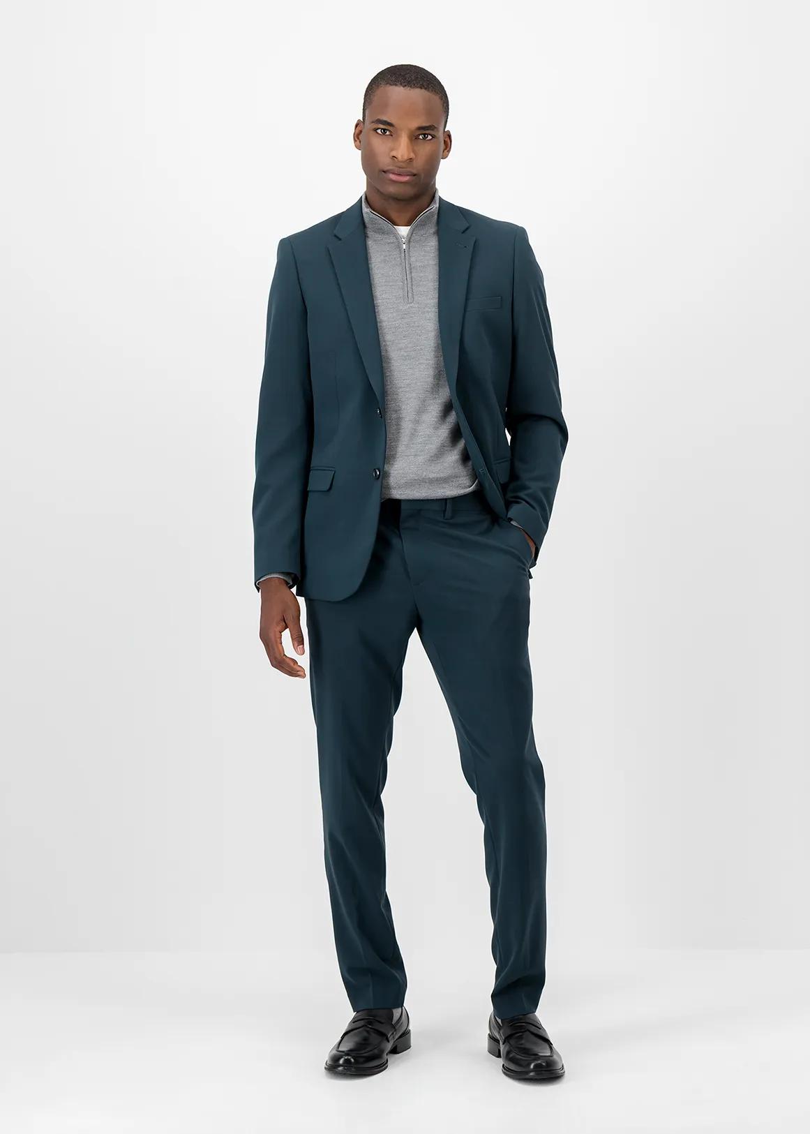 Dark Teal Slim Fit Viscose Blend Suit Trousers