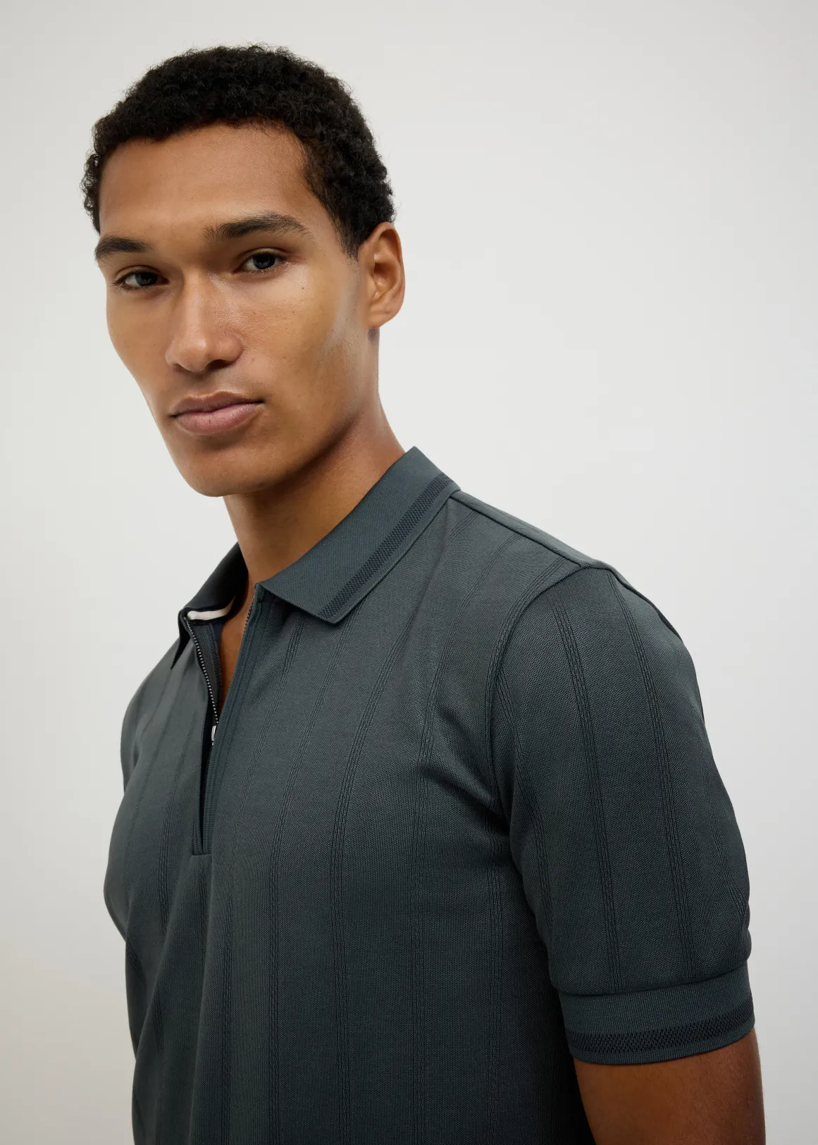 Davis Zip-Up Knit Polo - PINE GREEN