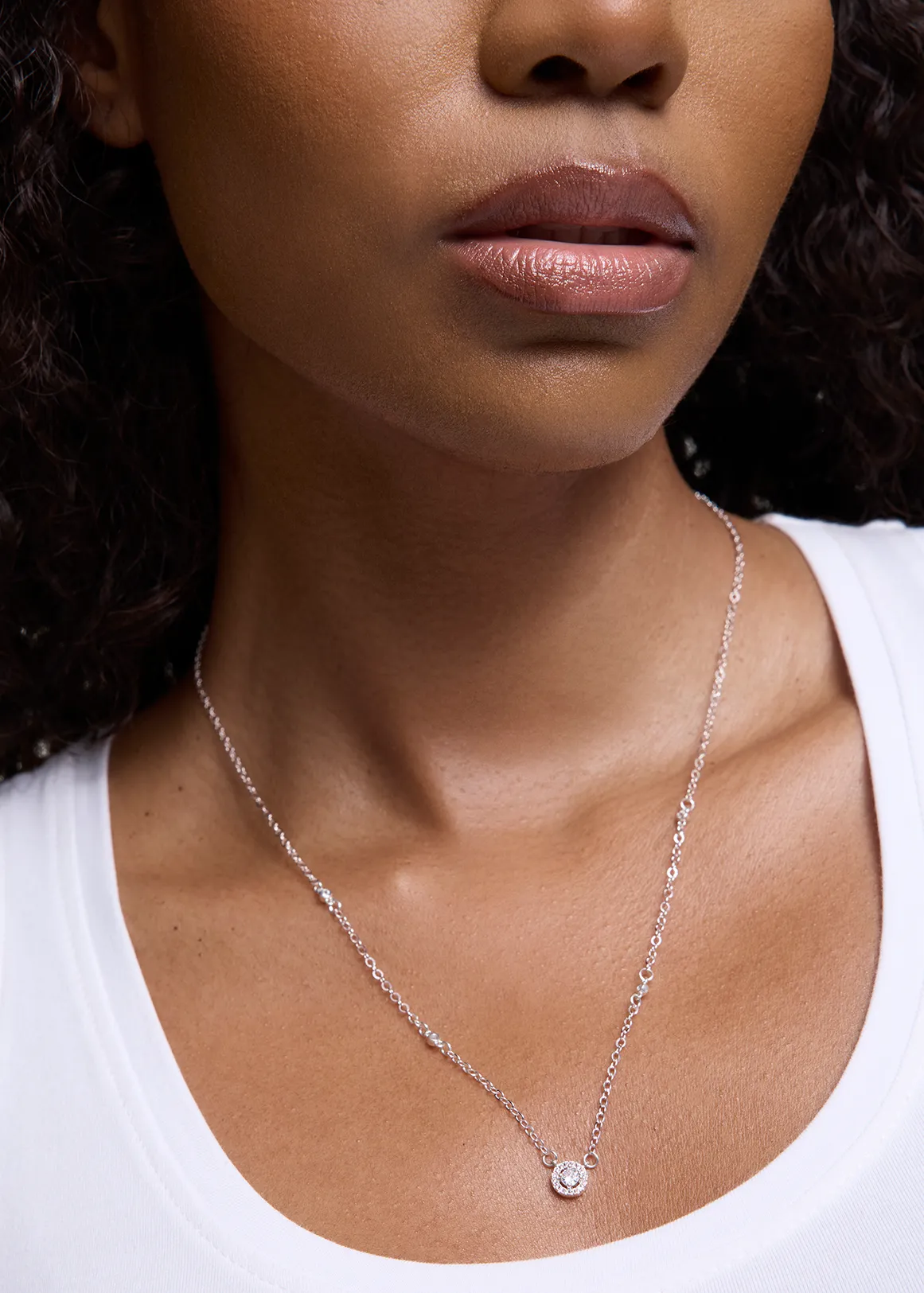 Delicate Encrusted Circle Pendant Necklace - SILVER