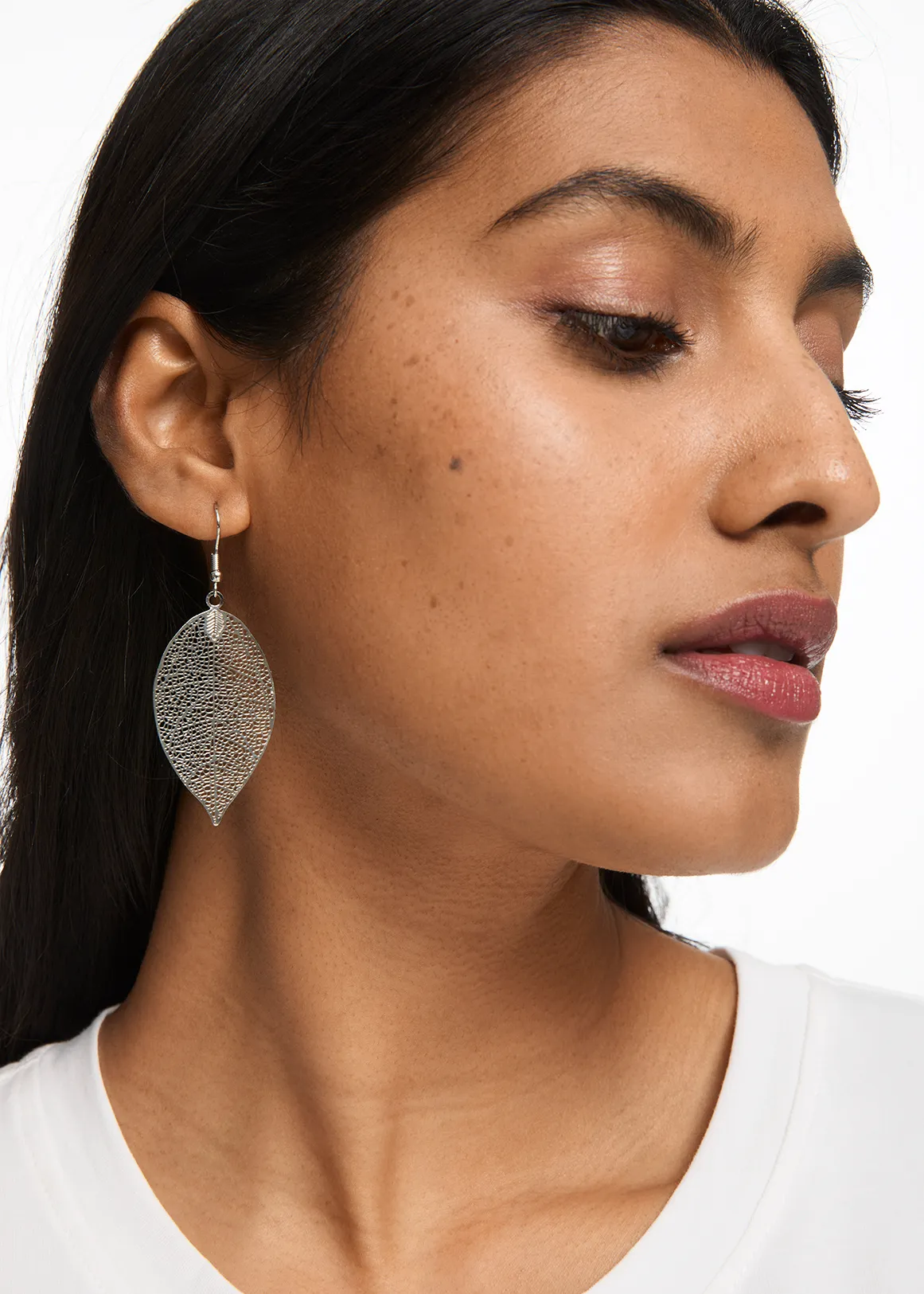 Delicate Leaf Drop Earrings - SILVER