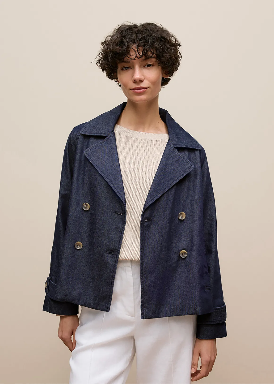 Denim Cropped Trench - INDIGO RINSE