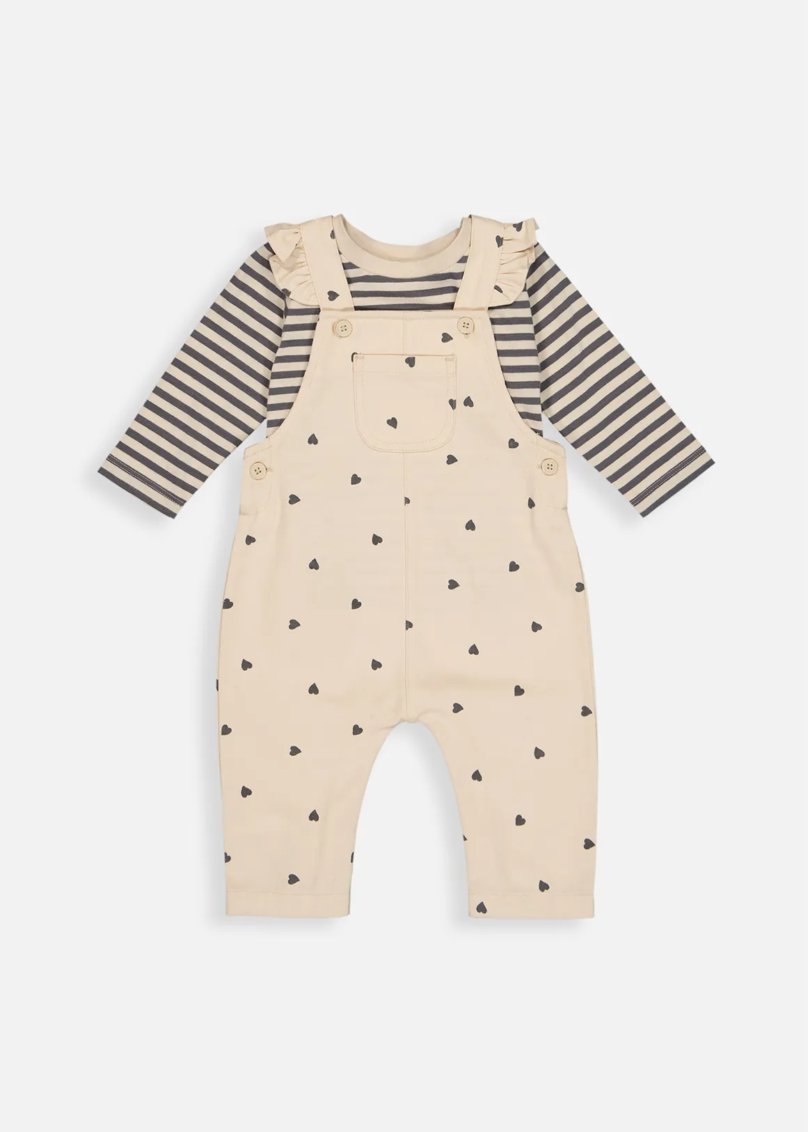 Denim Dungarees & T-shirt Set - X NATURAL