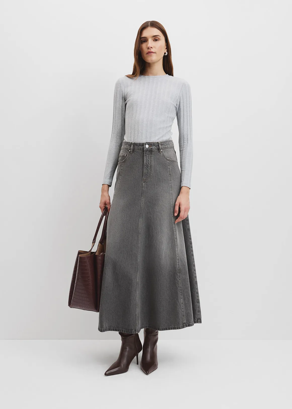 Denim Maxi Skirt - SMOKEY WASH