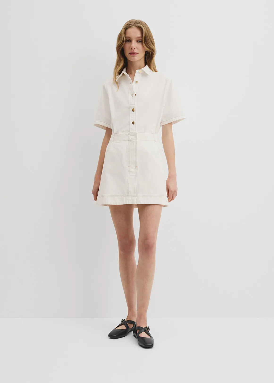Denim Mini Skirt - WHITE