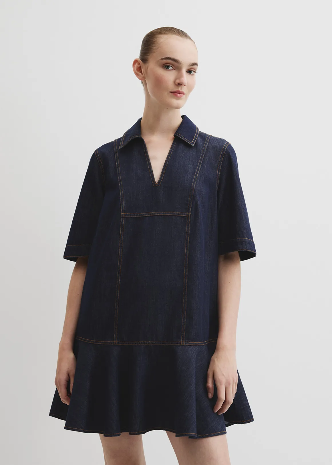 Denim Popover Dress - INDIGO RINSE