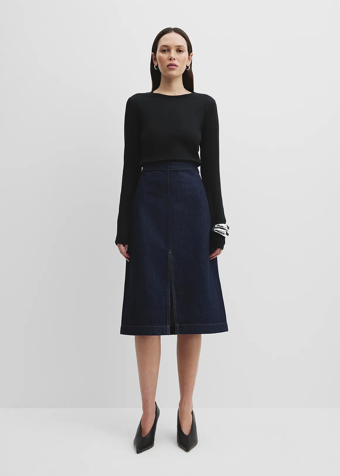 Denim Split Front Skirt - INDIGO RINSE