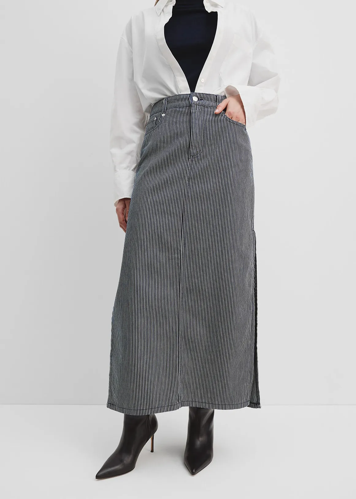 Denim Stripe Skirt - DEEP NAVY