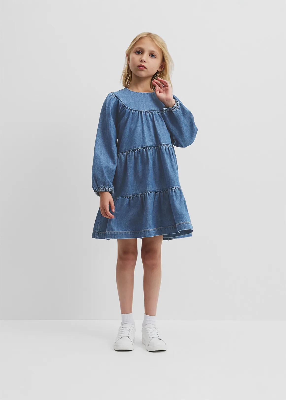 Denim Tiered Dress - DARK INDIGO